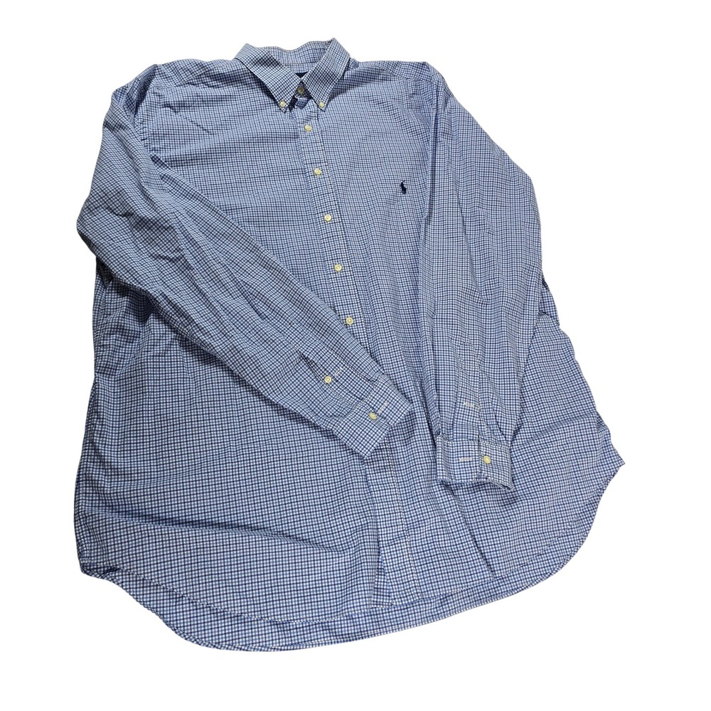 Polo Ralph Lauren Mens 2XLT Tall Blue Gingham Cotton Button Down Shirt